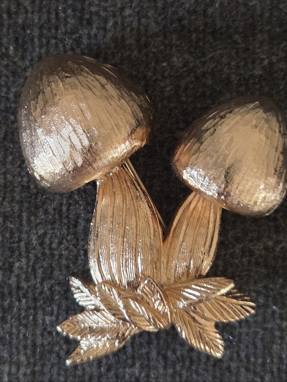 Vintage Napier Satin Gold Tone Double Mushroom Pin Brooch